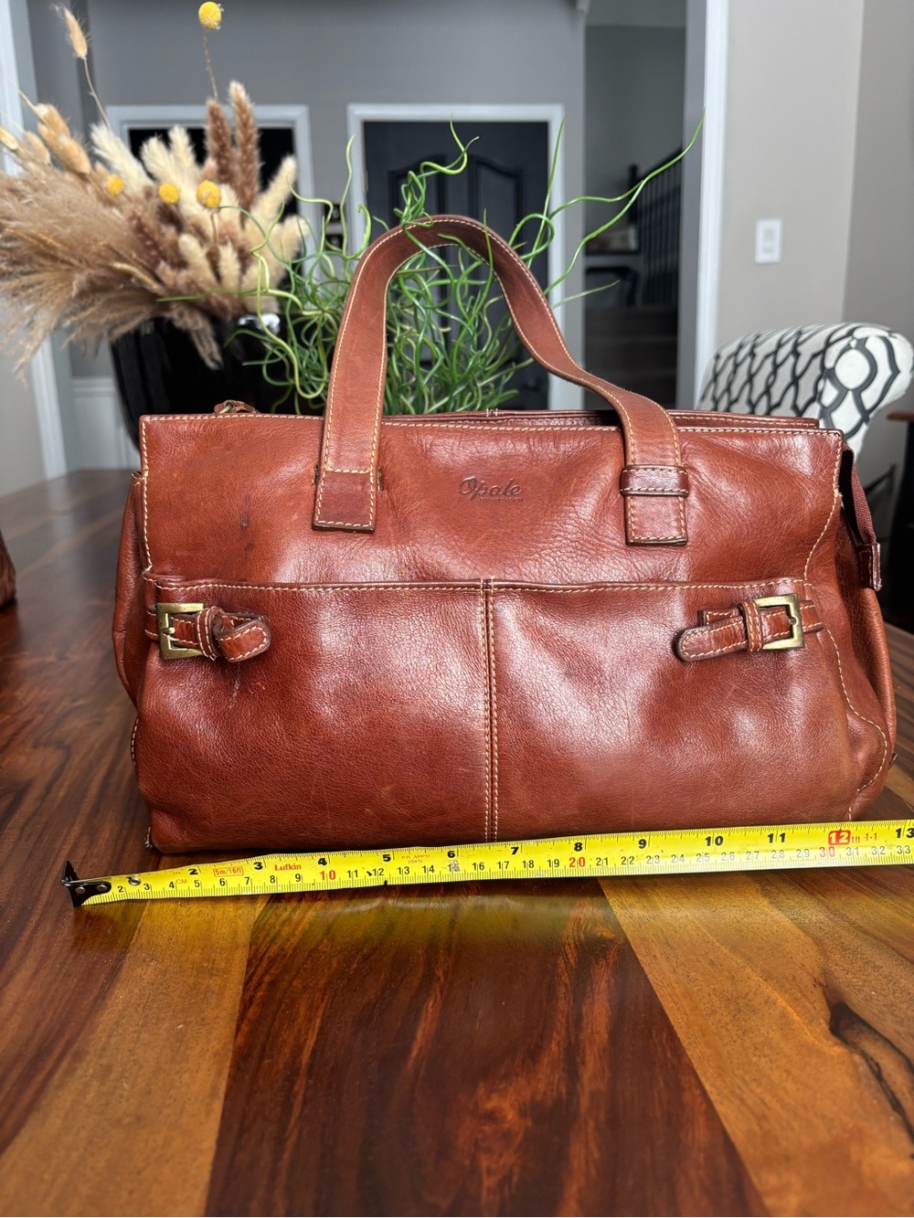 Opale genuine Italian Leather hand tote in Cognac Brown
